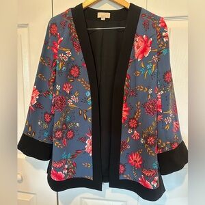 LOFT Blue Floral Blazer with Black Trim